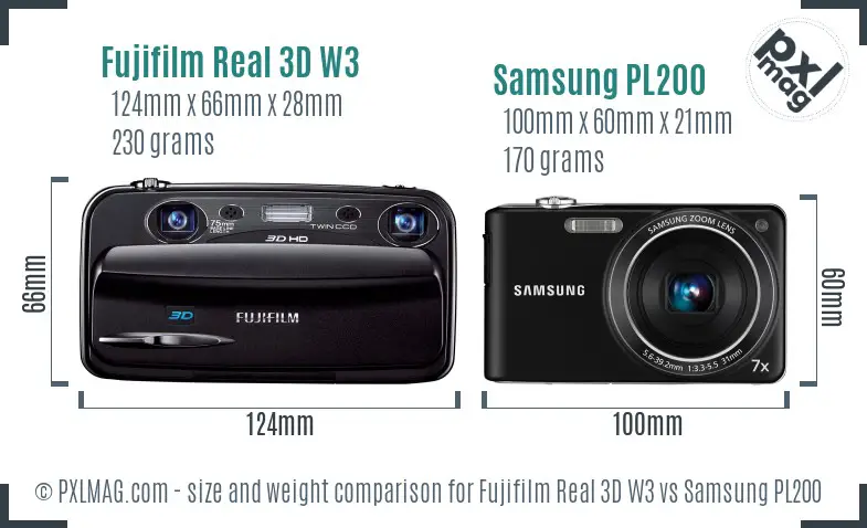 Fujifilm Real 3D W3 vs Samsung PL200 size comparison