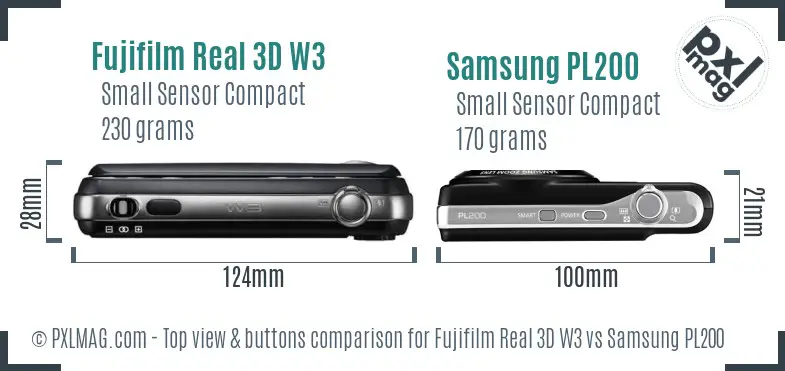 Fujifilm Real 3D W3 vs Samsung PL200 top view buttons comparison