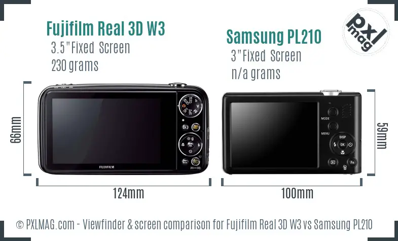 Fujifilm Real 3D W3 vs Samsung PL210 Screen and Viewfinder comparison