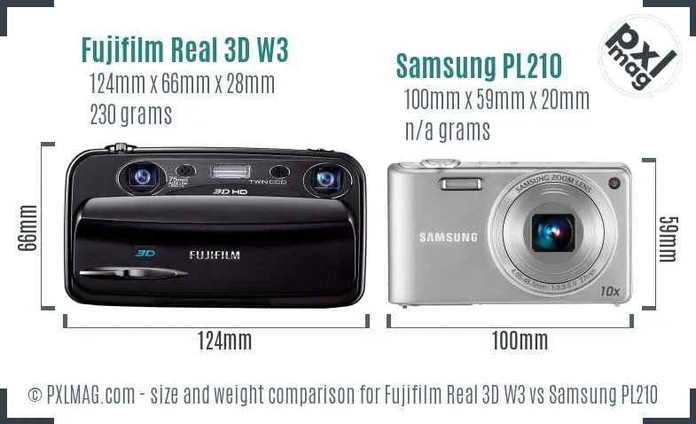 Fujifilm Real 3D W3 vs Samsung PL210 size comparison