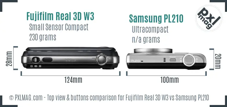 Fujifilm Real 3D W3 vs Samsung PL210 top view buttons comparison