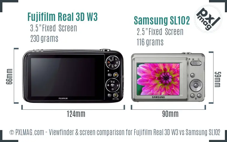 Fujifilm Real 3D W3 vs Samsung SL102 Screen and Viewfinder comparison