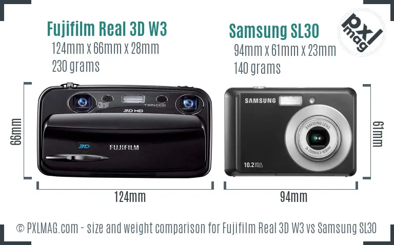 Fujifilm Real 3D W3 vs Samsung SL30 size comparison