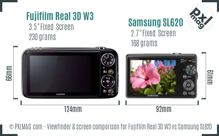 Fujifilm Real 3D W3 vs Samsung SL620 Screen and Viewfinder comparison