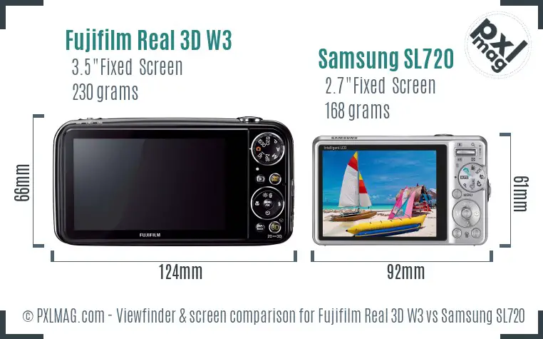 Fujifilm Real 3D W3 vs Samsung SL720 Screen and Viewfinder comparison
