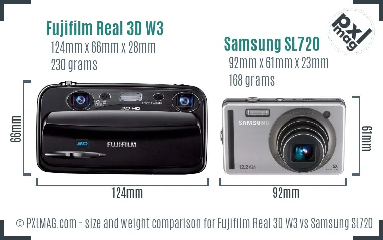 Fujifilm Real 3D W3 vs Samsung SL720 size comparison