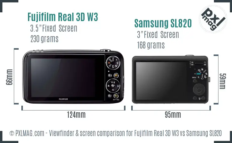 Fujifilm Real 3D W3 vs Samsung SL820 Screen and Viewfinder comparison