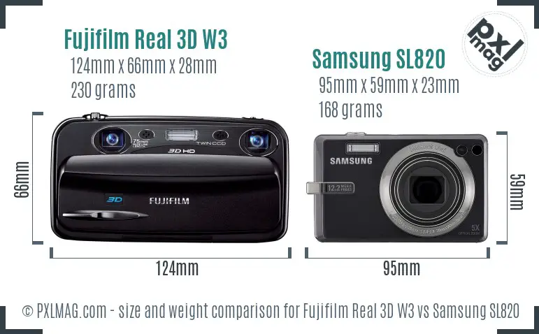 Fujifilm Real 3D W3 vs Samsung SL820 size comparison Fujifilm Real 3D W3 vs Samsung SL820 size comparison
