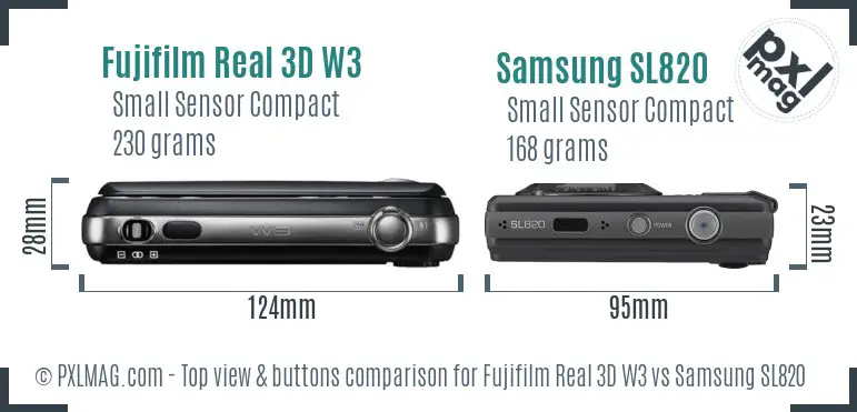 Fujifilm Real 3D W3 vs Samsung SL820 top view buttons comparison