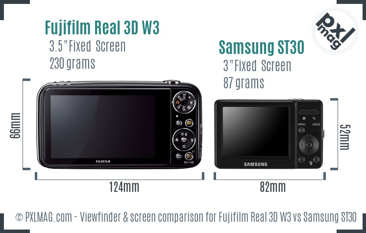 Fujifilm Real 3D W3 vs Samsung ST30 Screen and Viewfinder comparison
