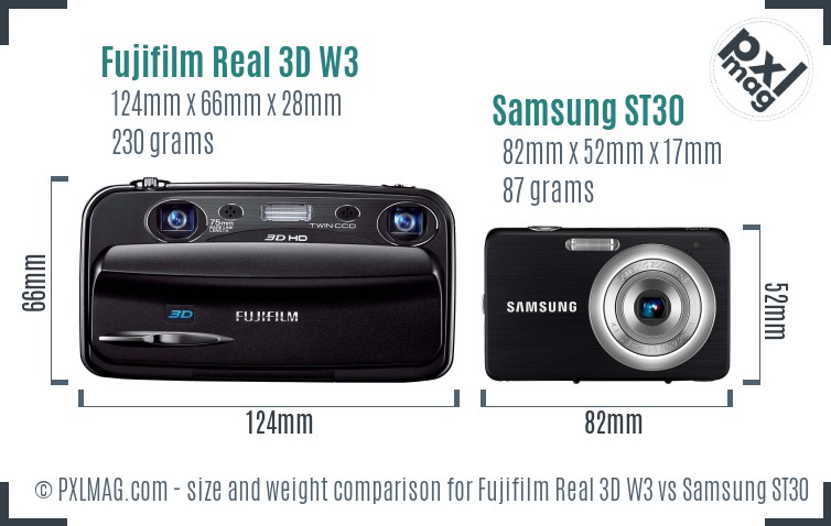 Fujifilm Real 3D W3 vs Samsung ST30 size comparison Fujifilm Real 3D W3 vs Samsung ST30 size comparison