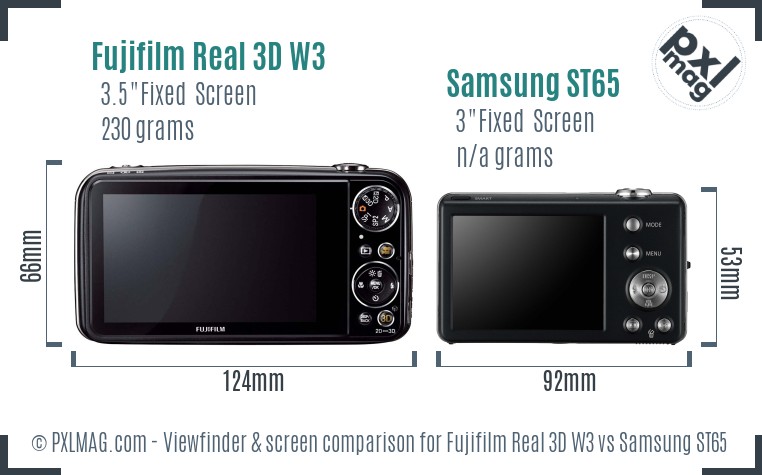 Fujifilm Real 3D W3 vs Samsung ST65 Screen and Viewfinder comparison