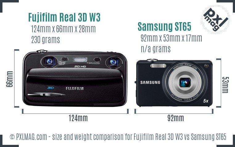 Fujifilm Real 3D W3 vs Samsung ST65 size comparison