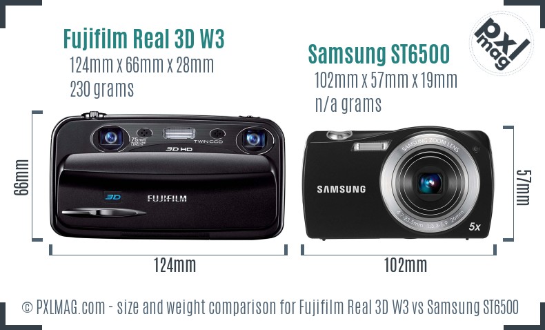 Fujifilm Real 3D W3 vs Samsung ST6500 size comparison Fujifilm Real 3D W3 vs Samsung ST6500 size comparison