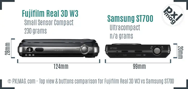 Fujifilm Real 3D W3 vs Samsung ST700 top view buttons comparison