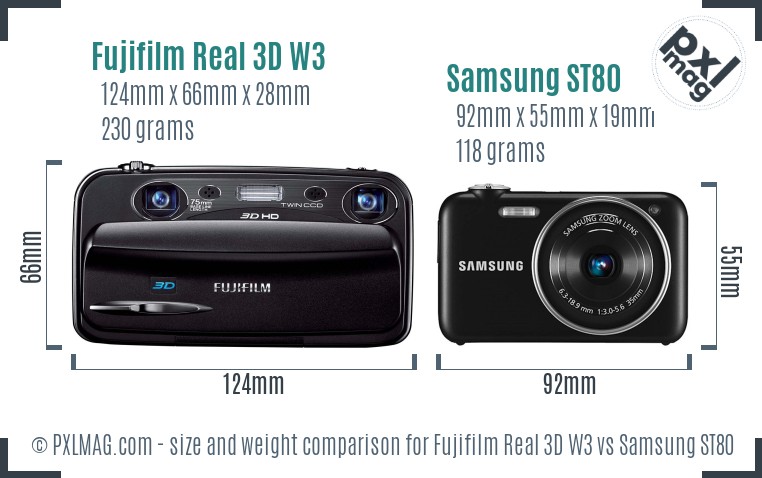 Fujifilm Real 3D W3 vs Samsung ST80 size comparison