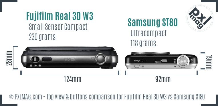 Fujifilm Real 3D W3 vs Samsung ST80 top view buttons comparison