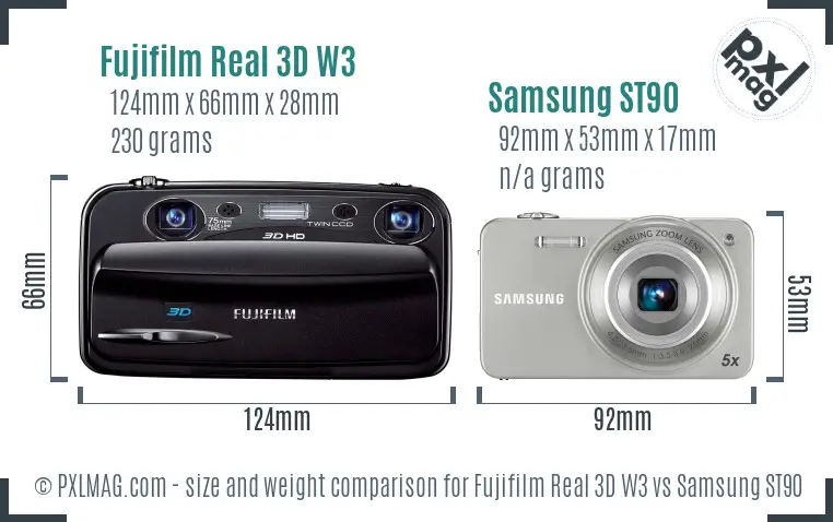 Fujifilm Real 3D W3 vs Samsung ST90 size comparison