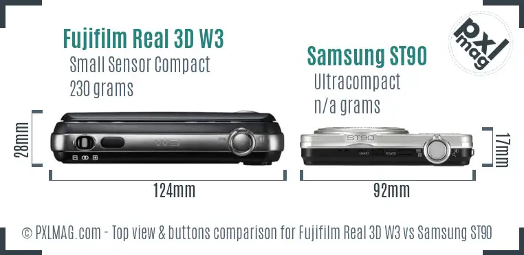 Fujifilm Real 3D W3 vs Samsung ST90 top view buttons comparison