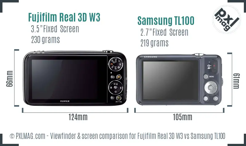 Fujifilm Real 3D W3 vs Samsung TL100 Screen and Viewfinder comparison