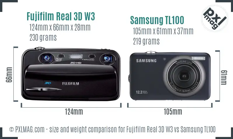 Fujifilm Real 3D W3 vs Samsung TL100 size comparison