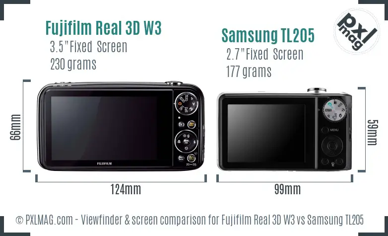 Fujifilm Real 3D W3 vs Samsung TL205 Screen and Viewfinder comparison