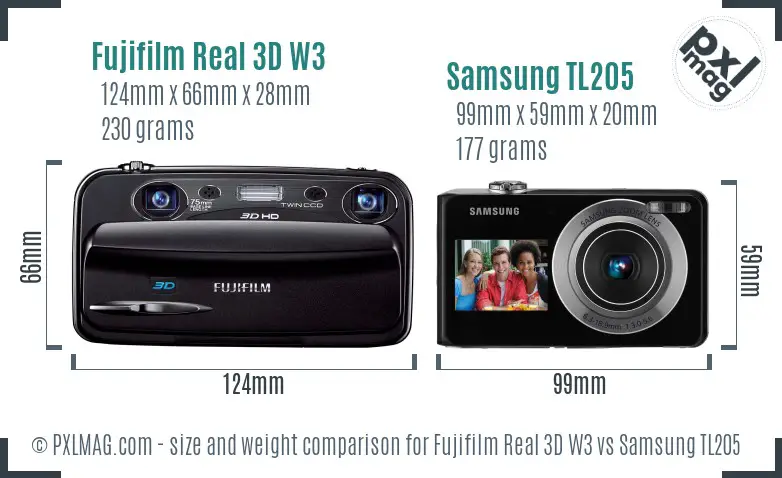 Fujifilm Real 3D W3 vs Samsung TL205 size comparison