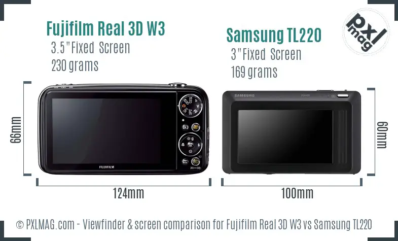 Fujifilm Real 3D W3 vs Samsung TL220 Screen and Viewfinder comparison