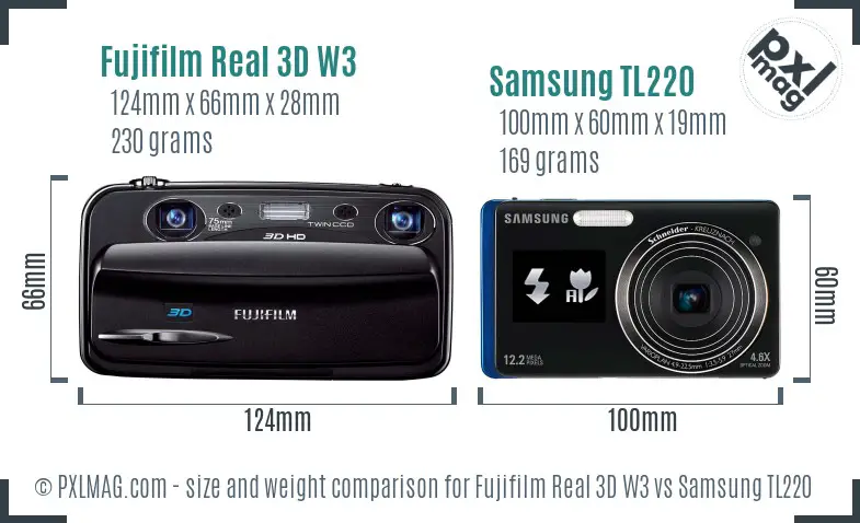 Fujifilm Real 3D W3 vs Samsung TL220 size comparison