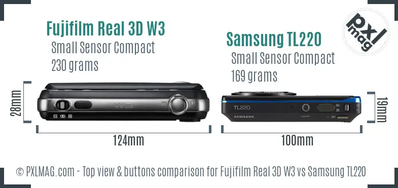 Fujifilm Real 3D W3 vs Samsung TL220 top view buttons comparison
