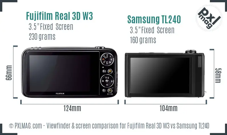 Fujifilm Real 3D W3 vs Samsung TL240 Screen and Viewfinder comparison