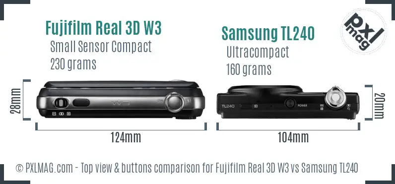 Fujifilm Real 3D W3 vs Samsung TL240 top view buttons comparison