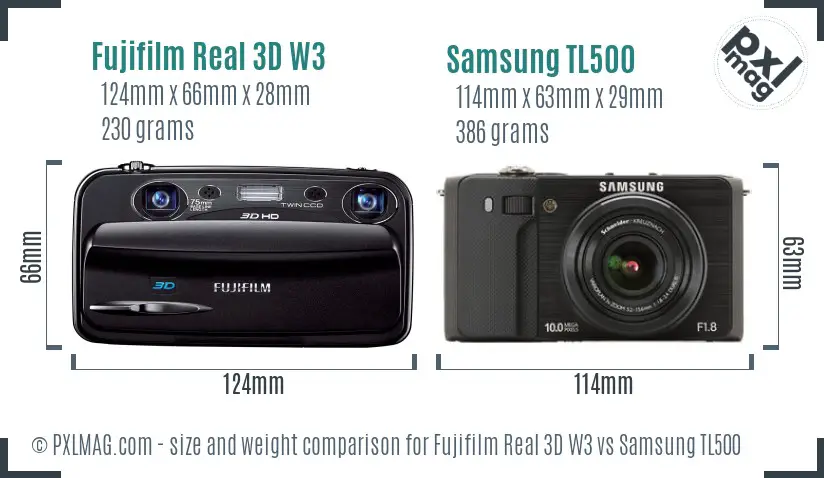 Fujifilm Real 3D W3 vs Samsung TL500 size comparison Fujifilm Real 3D W3 vs Samsung TL500 size comparison