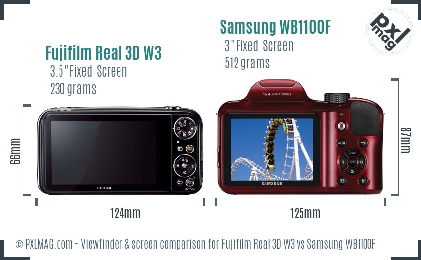 Fujifilm Real 3D W3 vs Samsung WB1100F Screen and Viewfinder comparison