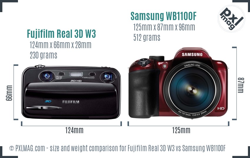 Fujifilm Real 3D W3 vs Samsung WB1100F size comparison
