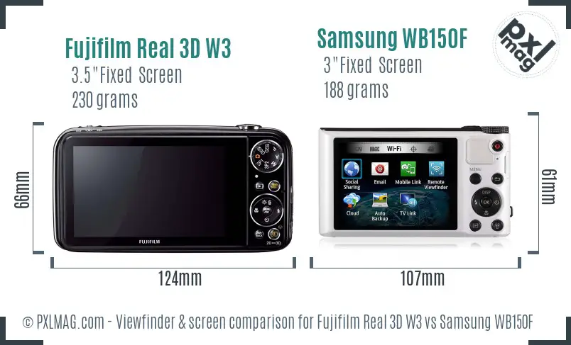 Fujifilm Real 3D W3 vs Samsung WB150F Screen and Viewfinder comparison