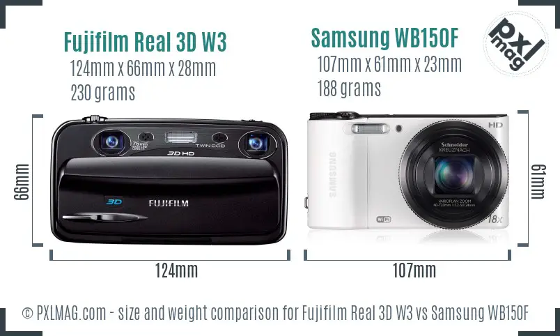 Fujifilm Real 3D W3 vs Samsung WB150F size comparison