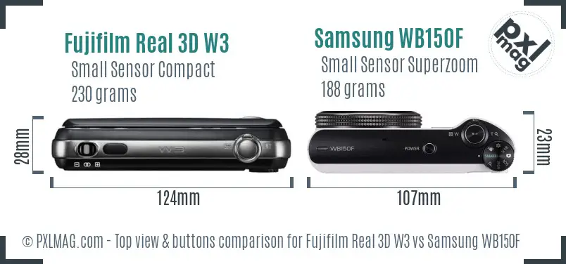 Fujifilm Real 3D W3 vs Samsung WB150F top view buttons comparison