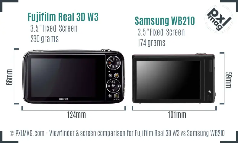 Fujifilm Real 3D W3 vs Samsung WB210 Screen and Viewfinder comparison