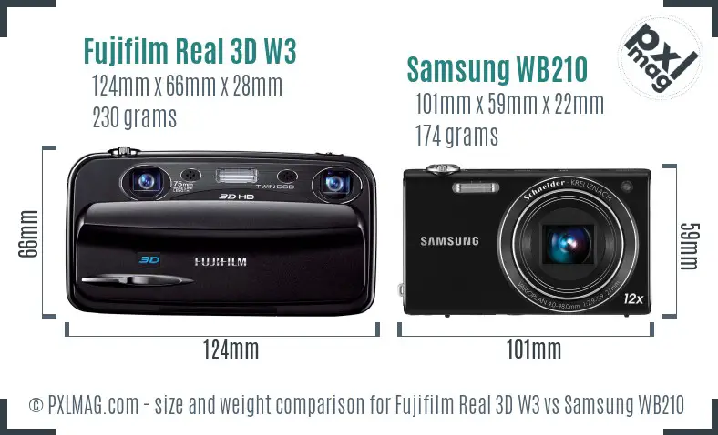 Fujifilm Real 3D W3 vs Samsung WB210 size comparison