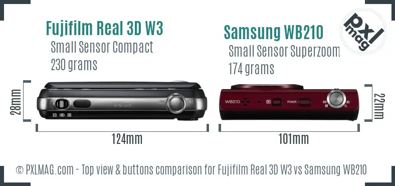 Fujifilm Real 3D W3 vs Samsung WB210 top view buttons comparison