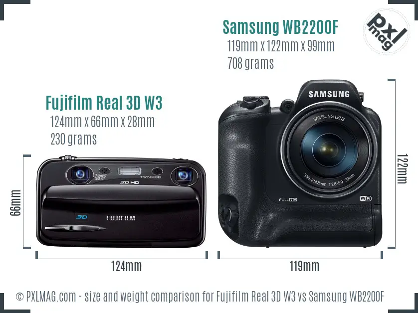 Fujifilm Real 3D W3 vs Samsung WB2200F size comparison
