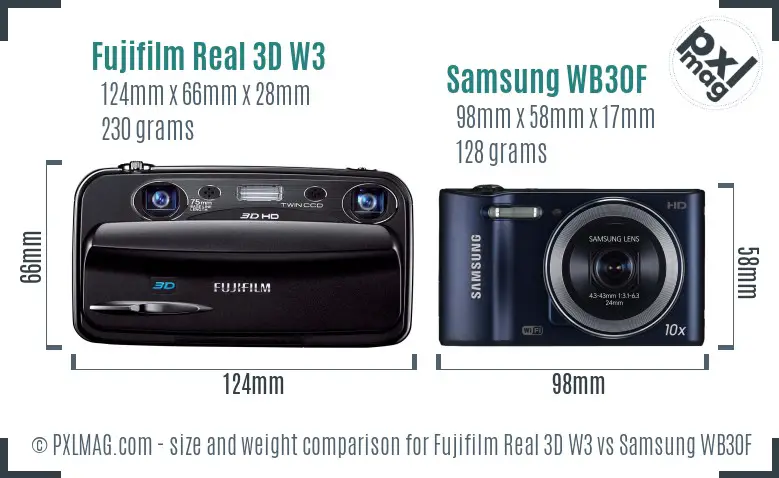 Fujifilm Real 3D W3 vs Samsung WB30F size comparison Fujifilm Real 3D W3 vs Samsung WB30F size comparison