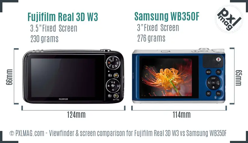 Fujifilm Real 3D W3 vs Samsung WB350F Screen and Viewfinder comparison