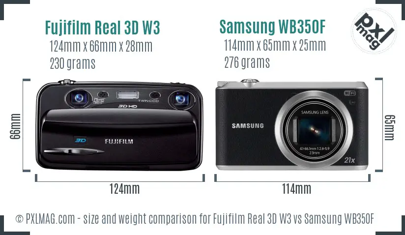 Fujifilm Real 3D W3 vs Samsung WB350F size comparison