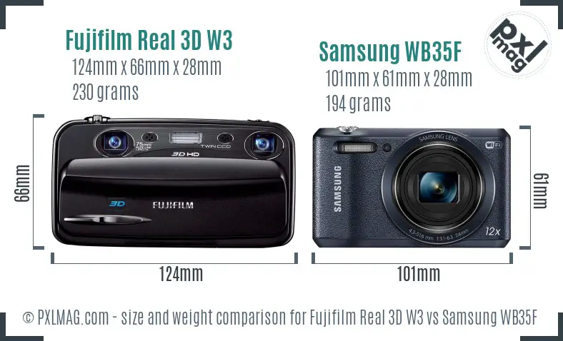 Fujifilm Real 3D W3 vs Samsung WB35F size comparison Fujifilm Real 3D W3 vs Samsung WB35F size comparison
