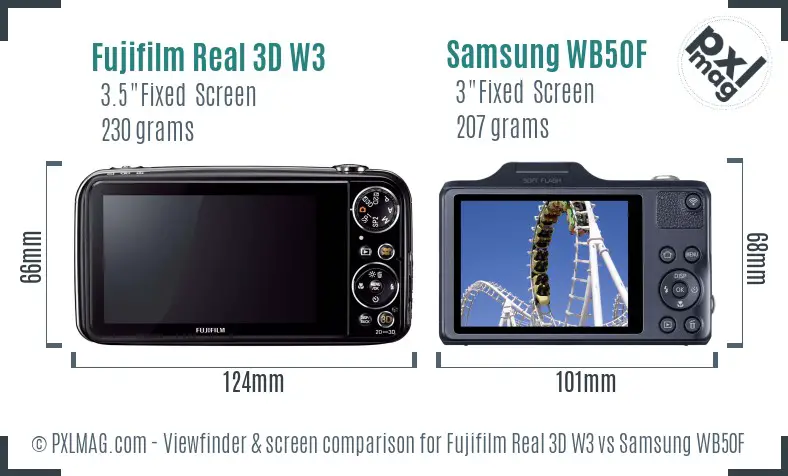 Fujifilm Real 3D W3 vs Samsung WB50F Screen and Viewfinder comparison Fujifilm Real 3D W3 vs Samsung WB50F Screen and Viewfinder comparison