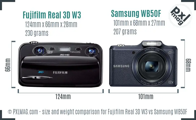 Fujifilm Real 3D W3 vs Samsung WB50F size comparison Fujifilm Real 3D W3 vs Samsung WB50F size comparison