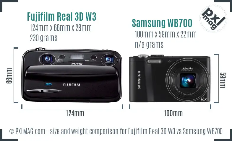 Fujifilm Real 3D W3 vs Samsung WB700 size comparison