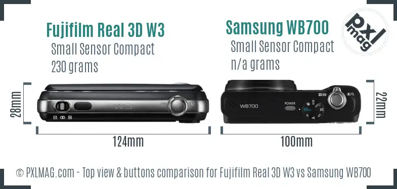 Fujifilm Real 3D W3 vs Samsung WB700 top view buttons comparison
